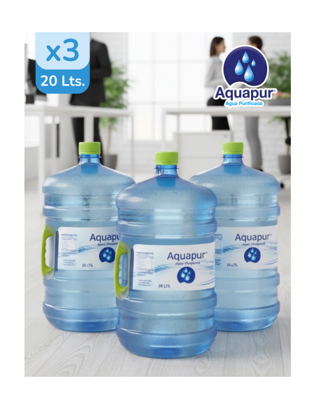 PACK 3 RECARGAS AGUA PURIFICADA 20 Lts MARCA AQUAPUR