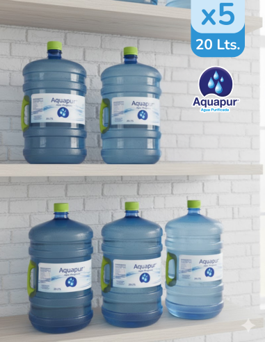 PACK 5 RECARGAS AGUA PURIFICADA DE 20 Lts MARCA...