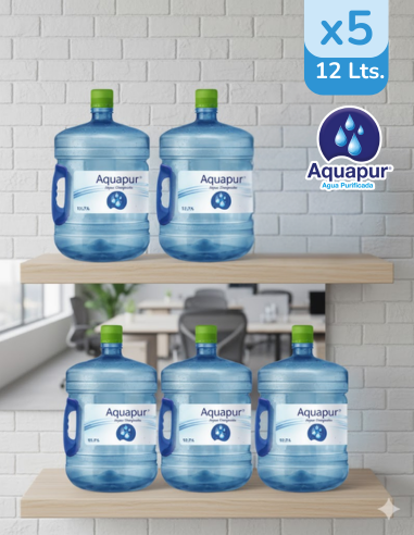 PACK 5 REC 12 Lts AGUA PURIFICADA MARCA AQUAPUR