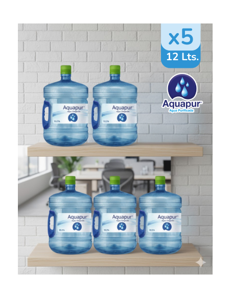 PACK 5 REC 12 Lts AGUA PURIFICADA MARCA AQUAPUR